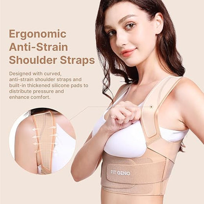 Fit Geno Posture Corrector for Women Invisilite: Invisible Lightweight Back Brace for Neck Shoulder & Upper Back Pain Relief - Improve Posture Correct Hunchback Slouching Under Clothes Large