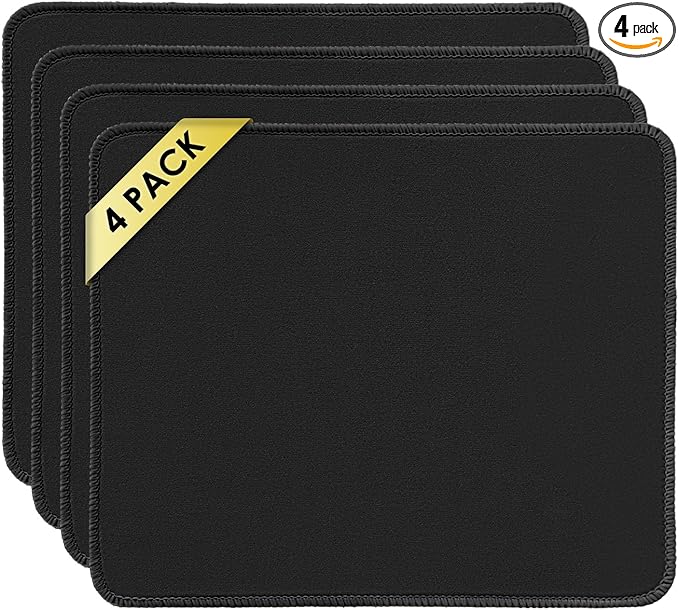 Square Mouse Pad with Stitched Edge, Premium Mousepad Washable Cloth. Computer Mouse Pad with Non-Slip Rubber Base, Mouse Pads for Computers Laptop Mouse 9.25x7.75x0.12 inch-Classic Black-4 Pack