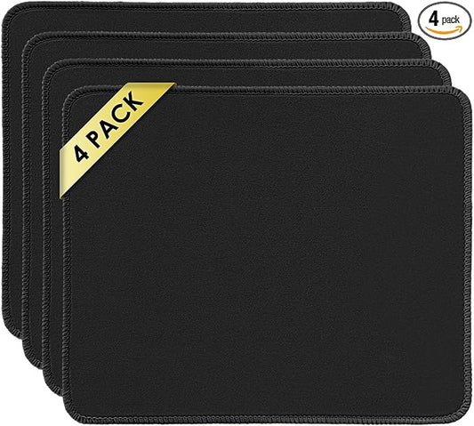 Square Mouse Pad with Stitched Edge, Premium Mousepad Washable Cloth. Computer Mouse Pad with Non-Slip Rubber Base, Mouse Pads for Computers Laptop Mouse 9.25x7.75x0.12 inch-Classic Black-4 Pack