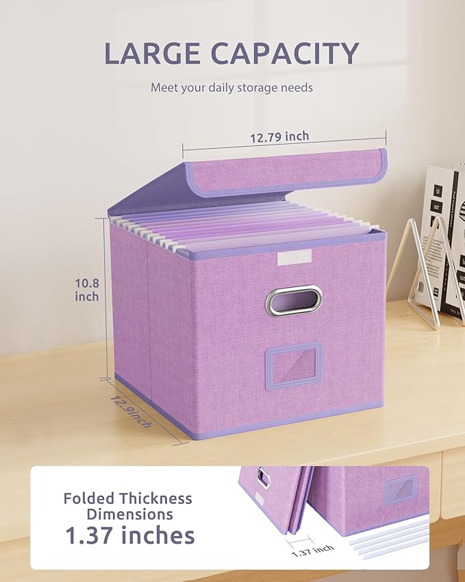 Oterri 2 Pack File Organizer Box,File Box,Small File Cabinet for Letter Folders,Lavender Portable Filing Box,Hanging File Folder Organizer Box with Lid for Office/Decor/Home- without Folders