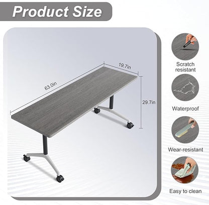 Conference Room Table,Conference Table with Wheels,Foldable Meeting Tables for 2-16 Persons,Flip Top Large Seminar Table,for Office,Schools and Training Rooms（4pack,Gray,63"