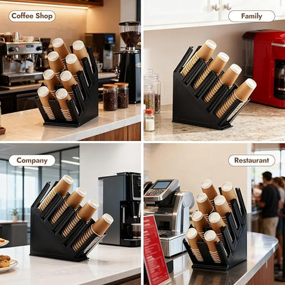 CURTA Paper Cup and Lid Holder, Disposable Paper Cup Dispenser 4 Compartment Coffee Cup and Lid Storage Organizer Holder for Countertop Coffee Station Bar Restaurant Breakroom