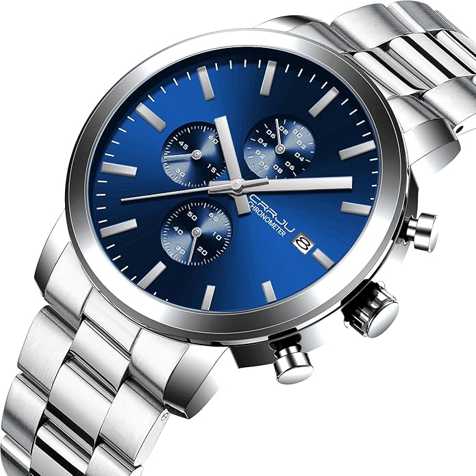 CRRJU Mens Stylish Casual Quartz Watches for Men Luxury Waterproof Calendar Chronograph Japan Movement Wristwatches