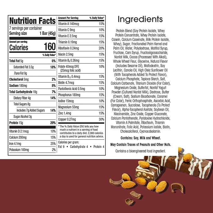 BestMed - High Protein Nutrition Bar - Low-Carb, 15g Protein, Low Sugar, High Fiber, Low Calorie, Meal Replacement Bar (Chocolate Almond, 2 Box - 14 Count)