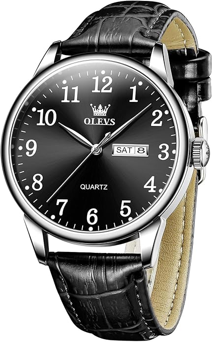 Men's Casual Leather Watch, Easy to Read Three-Hand Analog Stainless Steel Watches for Men, Minimalist Day Date Waterproof Luminous Mens Quartz Wristwatch