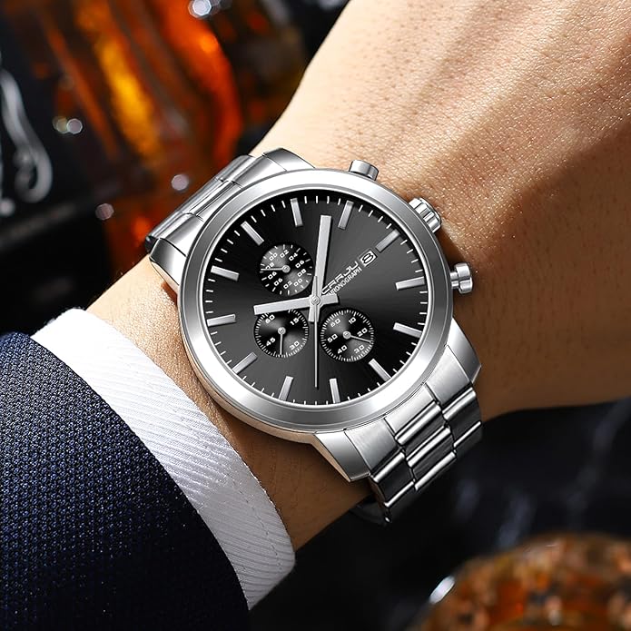 CRRJU Mens Stylish Casual Quartz Watches for Men Luxury Waterproof Calendar Chronograph Japan Movement Wristwatches