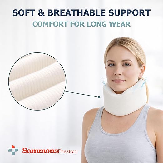 Sammons Preston Universal Contour Cervical Brace, Adjustable Hook and Loop Closure, For Neck Strain, Injury, or Post-Op Surgery, Relieves Neck Pain and Spine Pressure, Cream Color, 2” High