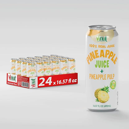 Vinut Natural Pineapple Juice Drink with Pulp, (16.57 fl oz, Pack of 12) Real Pineapple Juice, No Sugar Added, Gluten Free, GMO-Free