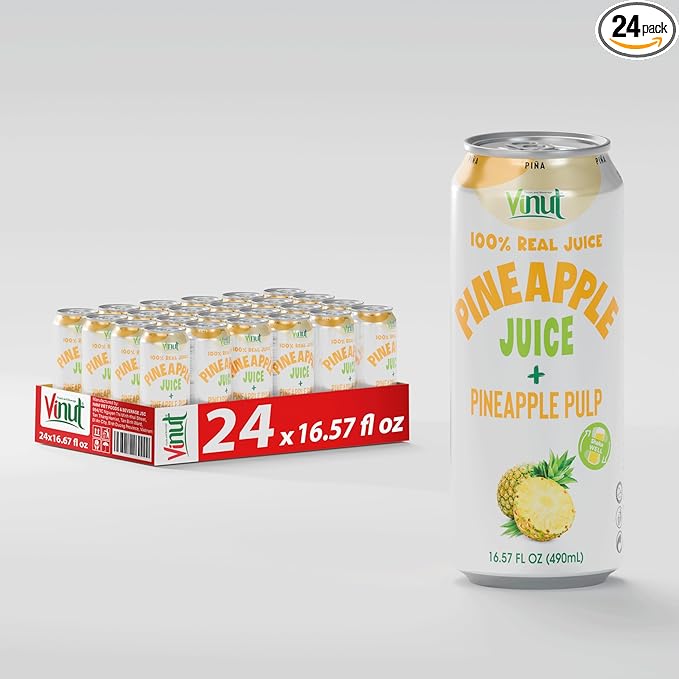 Vinut Natural Pineapple Juice Drink with Pulp, (16.57 fl oz, Pack of 24) - Real Pineapple Juice, No Sugar Added, Gluten Free, GMO-Free