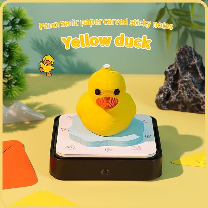 3D Time Piece Calendar 2026 DIY Tear Away Carving Art 3D Memo Pad With LED Lights sculpture artsy pads calendar notepad Desktop Decor-Yellow Duck