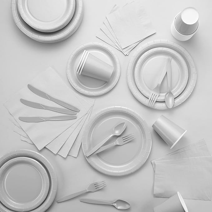 Disposable Paper Plates Silver, 6 3/4 Inches Paper Dessert Plates, Strong and Sturdy Disposable Plates for Party, Dinner, Holiday, Picnic, or Travel Party Plates, Pack of 50