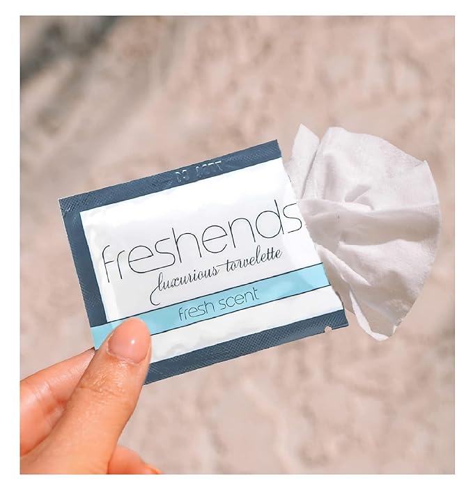 Freshends Flushable Individually Wrapped Wipes – 100 Bulk Pack Luxurious Towelettes, Guest Bathroom Essentials for Weddings, Restaurants, Bars & Clubs – Gray, Travel-Size, Disposable
