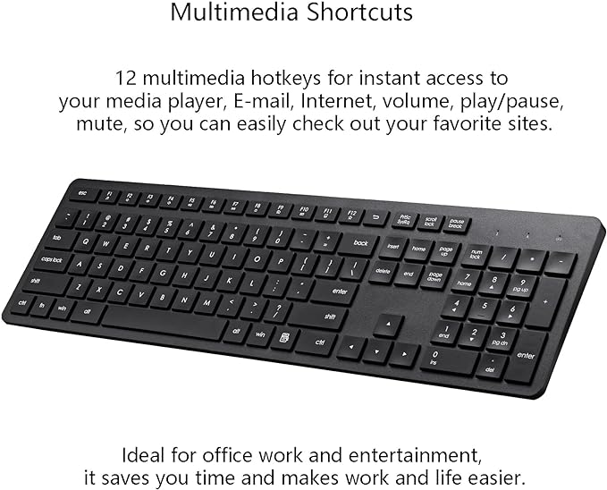 Wireless Keyboard, 2.4G USB External Silent Cordless Keyboard for Windows Chrome Laptop Computer PC Desktop Notebook Chromebook, 106 Keys Full Size with Number Pad (Black)