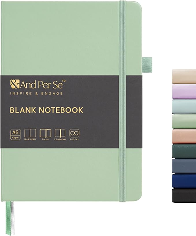 &And Per Se Blank Journal Notebook, 160 Pages, A5 5.7 x 8 inches 100 gsm Thick Paper Notebook Journals for Writing, Hardcover Notebook(1 Pack, Light Green)