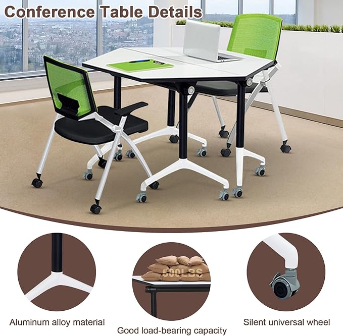 Conference Room Table, Folding Conference Table with Flip-Top Design, Mobile Seminars Dynamic Meetings Training Tables for Offices, Classrooms, and Meeting Room (8, 1915-T, 61)