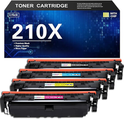 210X 210A Toner Cartridge 4Pack Compatible Replacement for HP 210X 210A W2100A Toner Cartridge Work with Color LaserjetPro MFP 4301fdw 4301fdn Pro 4201dn 4201dw Printers Ink lW2100X,B/Y/C/M with Chip