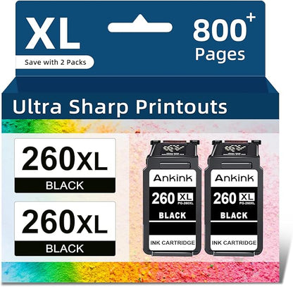 Ankink Compatible Ink Cartridge Replacement for Canon 260 260XL PG260 XL PG 260 Black Cartridges for Cannon TR7020a TR7022 TS6400 TS6420 TS6420a TS5300 TS5320 All in One Printer (2 Black)
