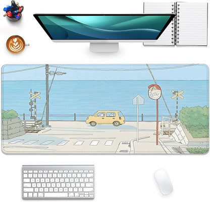 Cute Desk Mat Kawaii Anime Large Gaming Mouse Pad Cartoon Rabbit Desk Pad,Stitched Edges Non-Slip Waterproof Rubber Base Mous Mat for Office,Computer,Keyboard,Laptop and Home Desk Pad(27.5X11.8 in)