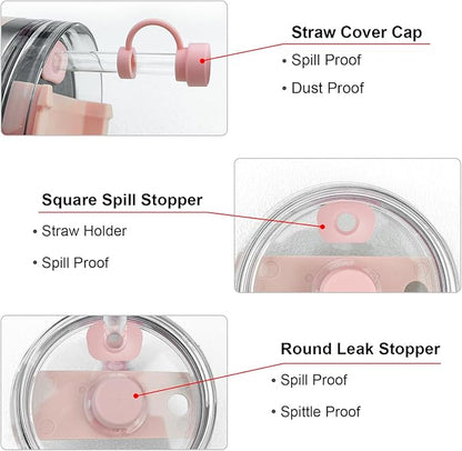Replacement Straw Cover Spill Stopper Accessories for Stanley Cup 40 oz 30 oz Quencher, Tumbler Accessories of 6 Clear Straw with Cleaning Brush, 2 Silicone Cover Cap, 4 Leak Sproof Plug for Stanley