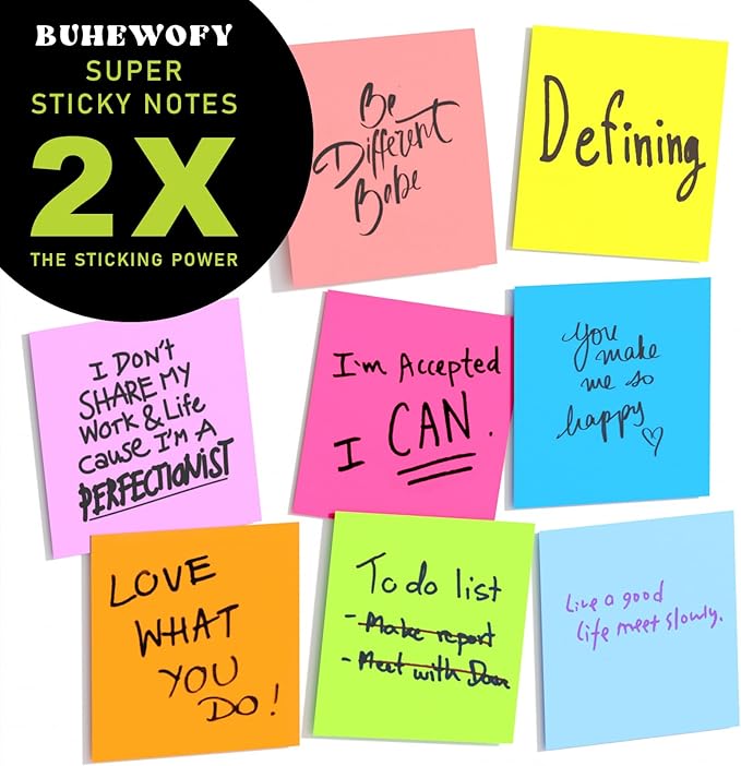 Sticky Notes 3x3 inch, 480 Sheets Colorful Sticky Notes Bulk with 200 Emotional Stickers，2 Pens, Cute Note Taking Self-Adhesive Notes Office，Teacher Supplies, Back to School Essentials
