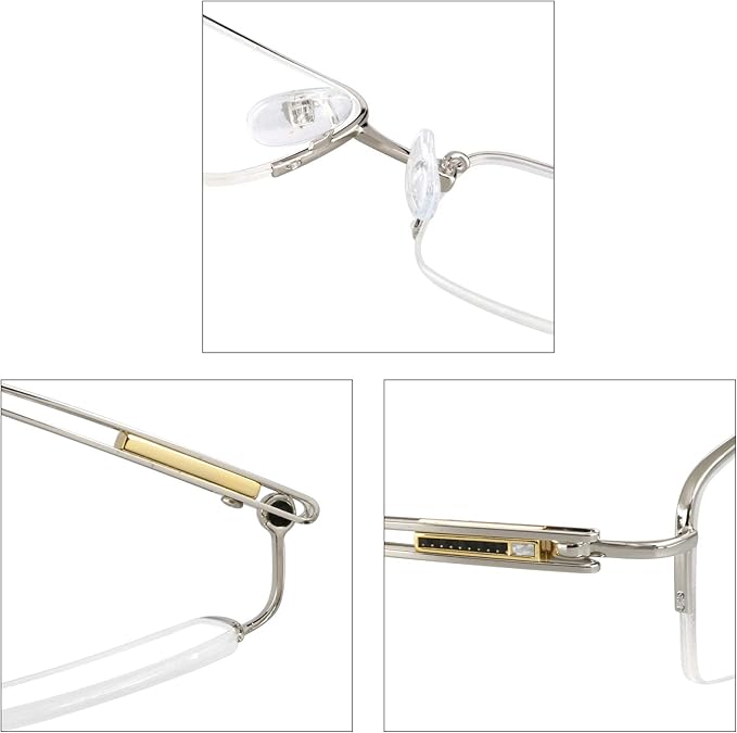 LifeArt Alloy Semi-Rimless Reading Glasses,Blue Light Blocking Glasses, Anti Eyestrain, Computer Gaming Glasses, TV Glasses for Men, Anti Glare (Silver, +3.25 Magnification)