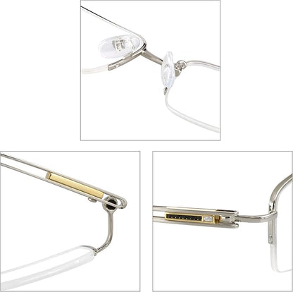 LifeArt Alloy Semi-Rimless Reading Glasses,Blue Light Blocking Glasses, Anti Eyestrain, Computer Gaming Glasses, TV Glasses for Men, Anti Glare (Silver, +3.25 Magnification)