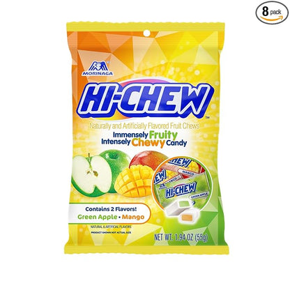 HI-CHEW Green Apple & Mango Mix, Pack of 8 Bags, 1.94oz each - Green Apple & Mango, Unique Fun Soft & Chewy Candy - Immensely Juicy Fruity Candy Flavors - Individually Wrapped for Sharing