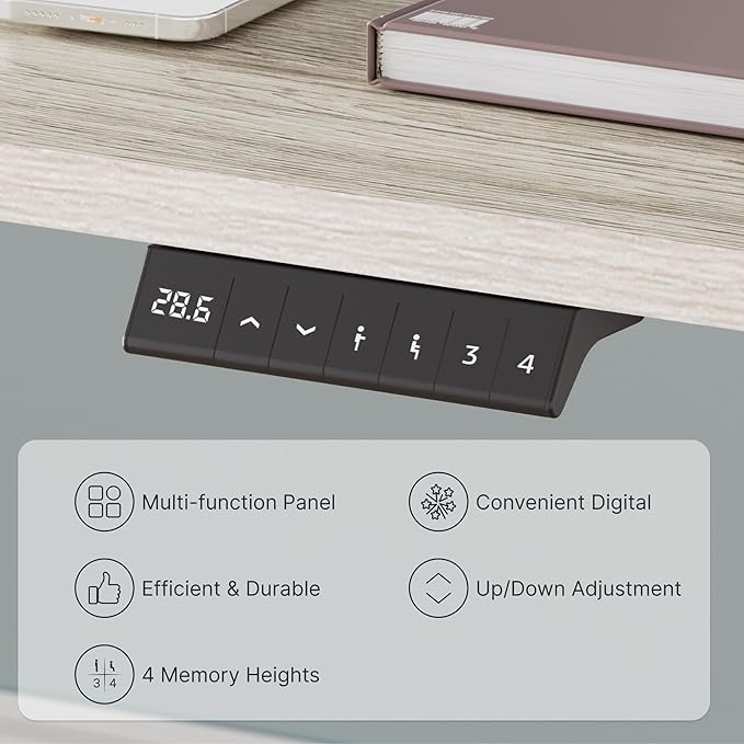 FLEXISPOT EN2 Whole-Piece Standing Desk with Clamp Power Strip, 48 x 30 Electric Stand Up Height Adjustable Desk with Cable Management (Black Frame + 48" Gray Wood Grain Desktop, 2 Packages)