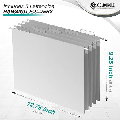 Hanging File Organizer, Letter-Size File Holder with 5 Folders, Modern Metal Mesh Storage Basket, Black and Grey, 12.2 x 9.45 x 5.45 inches