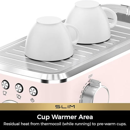 CHULUX Slim Espresso Machine with Milk Frother Steam Wand, 20 Bar Professional Italian Pump Espresso Coffee Machine for Home Cappuccino & Latte Maker, Pink