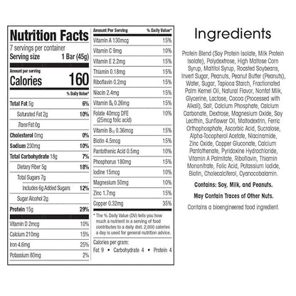 WonderSlim Meal Replacement Protein Bar, Peanut, 15g Protein, 20 Vitamins & Minerals, Gluten Free (7ct)