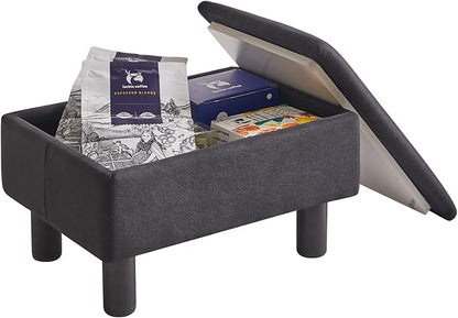 IBUYKE Storage Ottoman Footrest Stool with Linen Fabric, Rectangular, Flip Top Lid, Non-Slip Feet, Compact Design, Stylish and Functional, Black RF-BD220