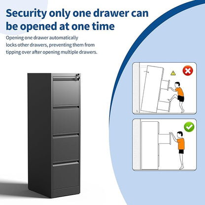 4-Drawer Locking Vertical File Cabinet, Metal Storage Cabinet for Office/Home – Secure Vertical Filing for Letter/Legal/A4/F4 Documents, Easy to Assemble Steel Cabinet (Black, 4 Drawer-52 H)