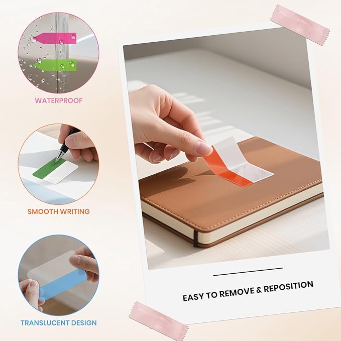 900pcs Sticky Index Tabs 2 Inch Book Tabs Writable Colored Page Markers, Repositionable File Tab Flags Labels for Reading Notes,Classify Files,Binders,24 Sets 10 Colors