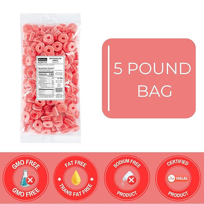 Kervan Candy Bebeto Watermelon Rings - Fruity, Soft, Sweet & Sour Gummy Candy Bulk for Kids, Gift Snacks and Parties - Watermelon Ring Gummies Big Party Size Bag (5 lbs)