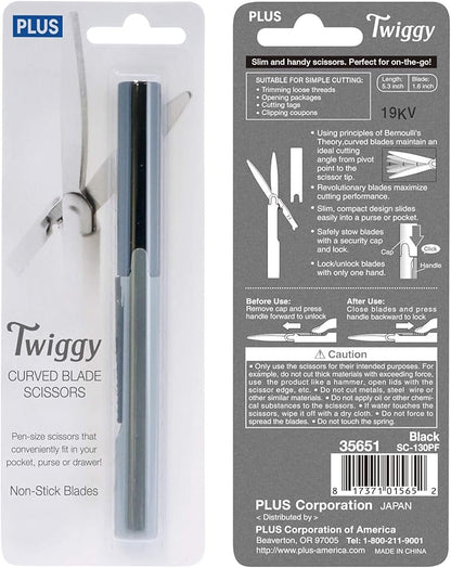Plus Pen Style Non-Stick Compact TSA Twiggy Scissors with Cover, Charcoal