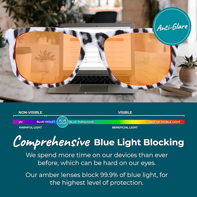 100% Blue Light Blocking Glasses - Women + Men - Better Sleep - Anti Eye Strain Protection - Computer Screens Gaming
