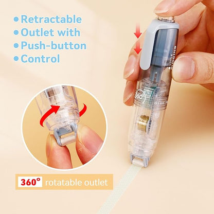 4 Pcs Double Sided Tape Roller with 8 Refills, Retractable Glue Tape Roller, Adhesive Tape Dispenser Runner for Scrapbooking and Crafts, Arts Projects,Gift Wrapping, Photo-Safe