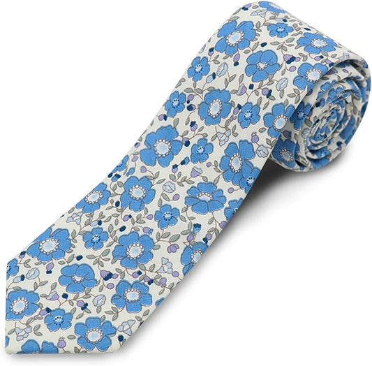Cotton Floral Ties for Men 2.76" Men's Skinny Tie Linen Flower Printed Neck Tie for Wedding Dating Party