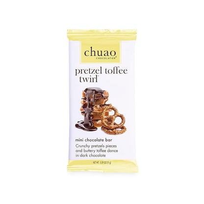 Chuao Chocolatier Pretzel Toffee Twirl Mini Dark Chocolate Bars | Gourmet No Preservatives | 24 Pack (0.39 oz each)