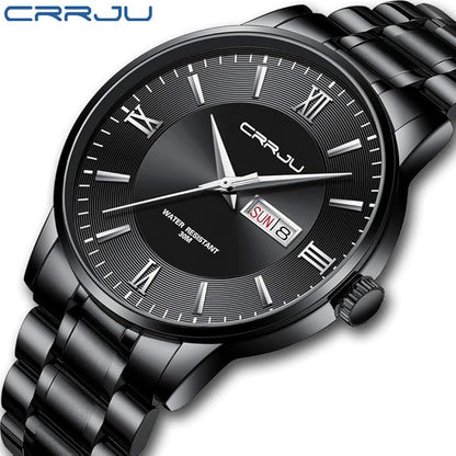 CRRJU Men's Fashion Luxury Stainless Steel Watches for Men Business Auto Date Chronograph Analog Quartz Wristwatches
