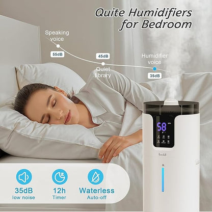 Humidifier large room 16L/4.2Gal - Lacidoll Whole house Humidifier for Home1500 sq.ft. Ultrasonic Cool Mist Humidifiers for Bedroom with Extension Tube & Aroma Box & Night light, White