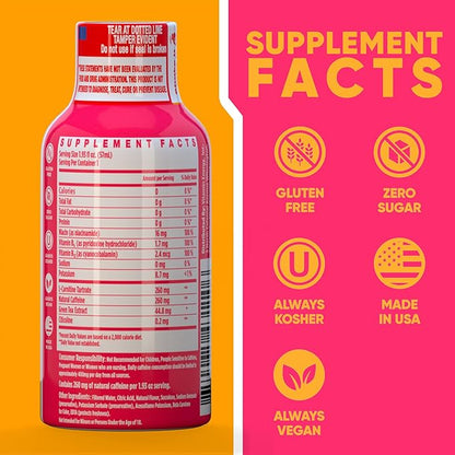 Vitamin Energy Immune+ Extra Strength Energy Shot Strawberry Twist 48 Pack, 260mg Natural Caffeine, B-Vitamins, Citicoline, Green Tea, Immunity & Focus Support, Zero Sugar, Gluten-Free 1.93 fl oz