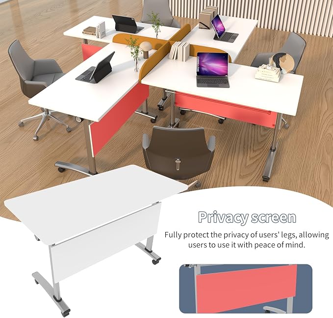 Conference Table, Folding Conference Room Table Meeting Tables, Flip Top Training Table Foldable Conference Tables with Wheels for Office, Conference Room, School (2 Pack C, 63 x 23.6 x 29.5 inch)