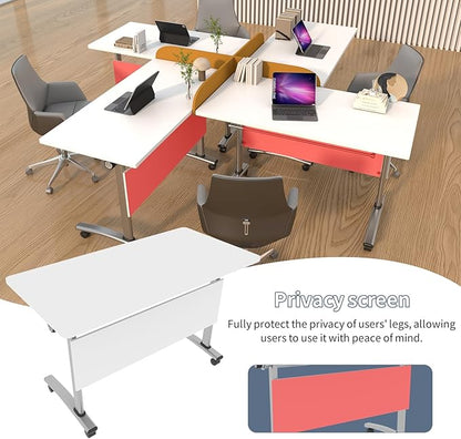 Conference Table, Folding Conference Room Table Meeting Tables, Flip Top Training Table Foldable Conference Tables with Wheels for Office, Conference Room, School (2 Pack C, 63 x 23.6 x 29.5 inch)
