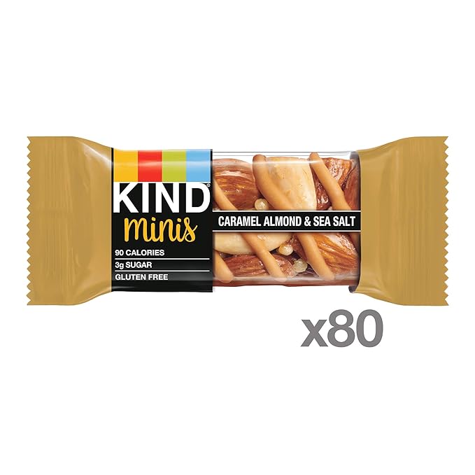 KIND Minis Healthy Snack Bar, Caramel Almond & Sea Salt, 3g Sugar, Gluten Free Bars, 0.7 OZ, (80 Ct)