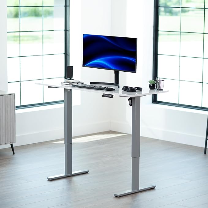 VIVO Electric Dry Erase 60 x 24 in Standing Desk, Memory Height Adjustment, 1B Series, White Marble Pattern Top, Gray Frame, DESK-KIT-1G6WM