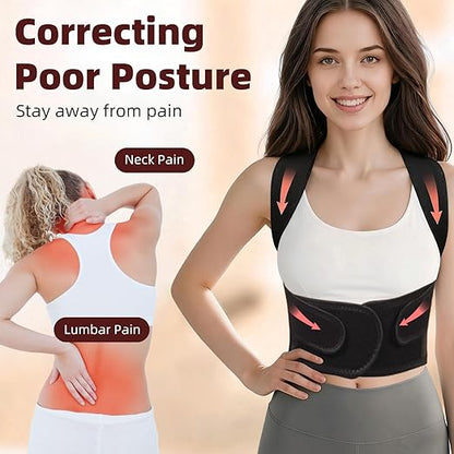 Posture Corrector Back Brace for Men and Women, Adjustable Full Back Support for Posture Improvement & Pain Relief, Shoulder Straightener for Spine Alignment & Posture Correction, Size L(35-42in)