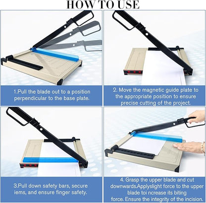 12" Guillotine Paper Cutter and Trimmer with Corner Rounder Cutter & Sharpening Stone,Heavy Duty 16 Sheet Capacity Metal Base for A4,Cardstock,Photo Paper,Office School Craft Use-Updated