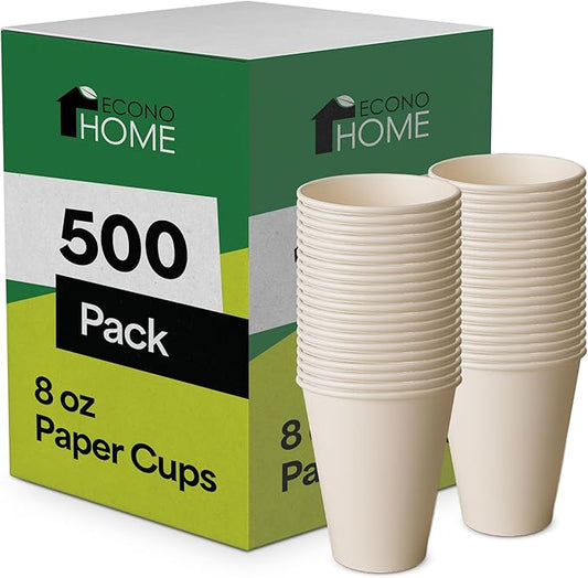EconoHome 8 oz 500 Pack Disposable Coffee Paper Cups - Paper Cups for Hot and Cold Drinks, Tea, Water, and Juice